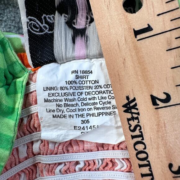 Rare Editions Apple Shirt Ruffle Smocked Girls 3T Orange Green Pink Polka Dot - Picture 5 of 7